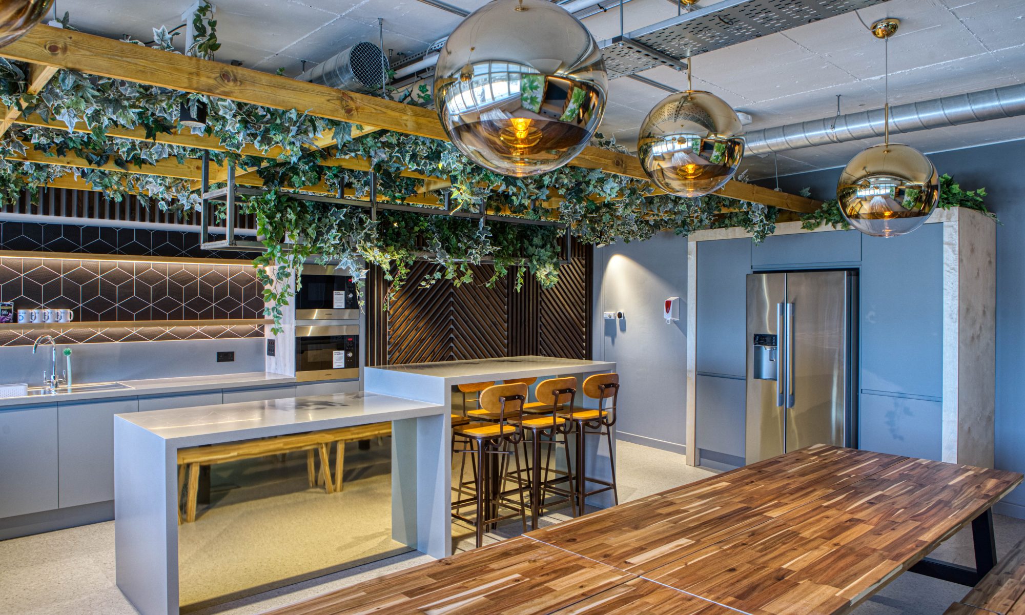 A bespoke kitchen space as part of a modern office complex in Glasgow city centre